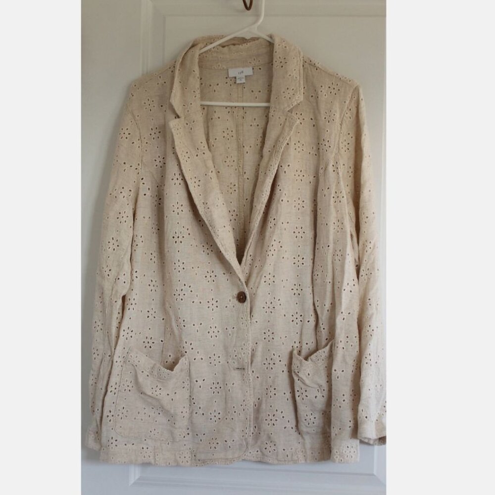 J.Jill women’s Linen Blazer Jacket Sz Tall XL Eyelet embroidered Sz Tall XL